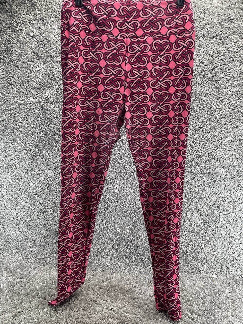 Lularoe Valentines Heart Twisted Leggings Pink Red Intertwined Heart Pattern OS
